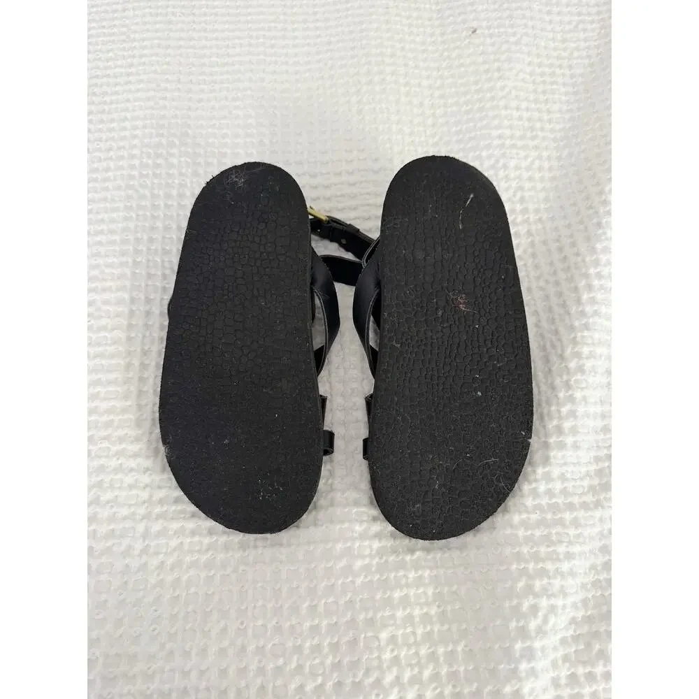 Black Strappy Ankle Strap Flat Sandals Size 7